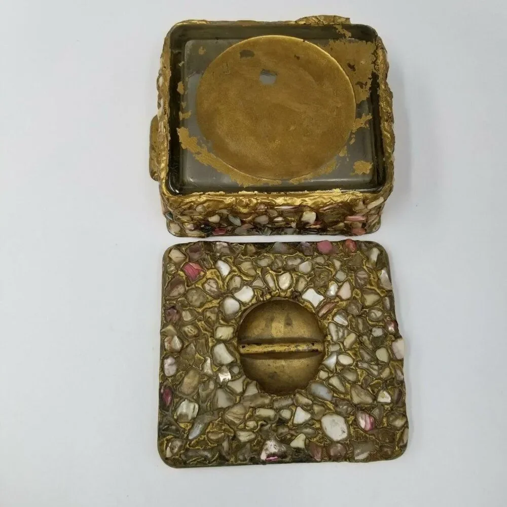 Moroccan Wedding Jewelry Box Inlaid Semi-Precious Stones Gems Gold 2.5
